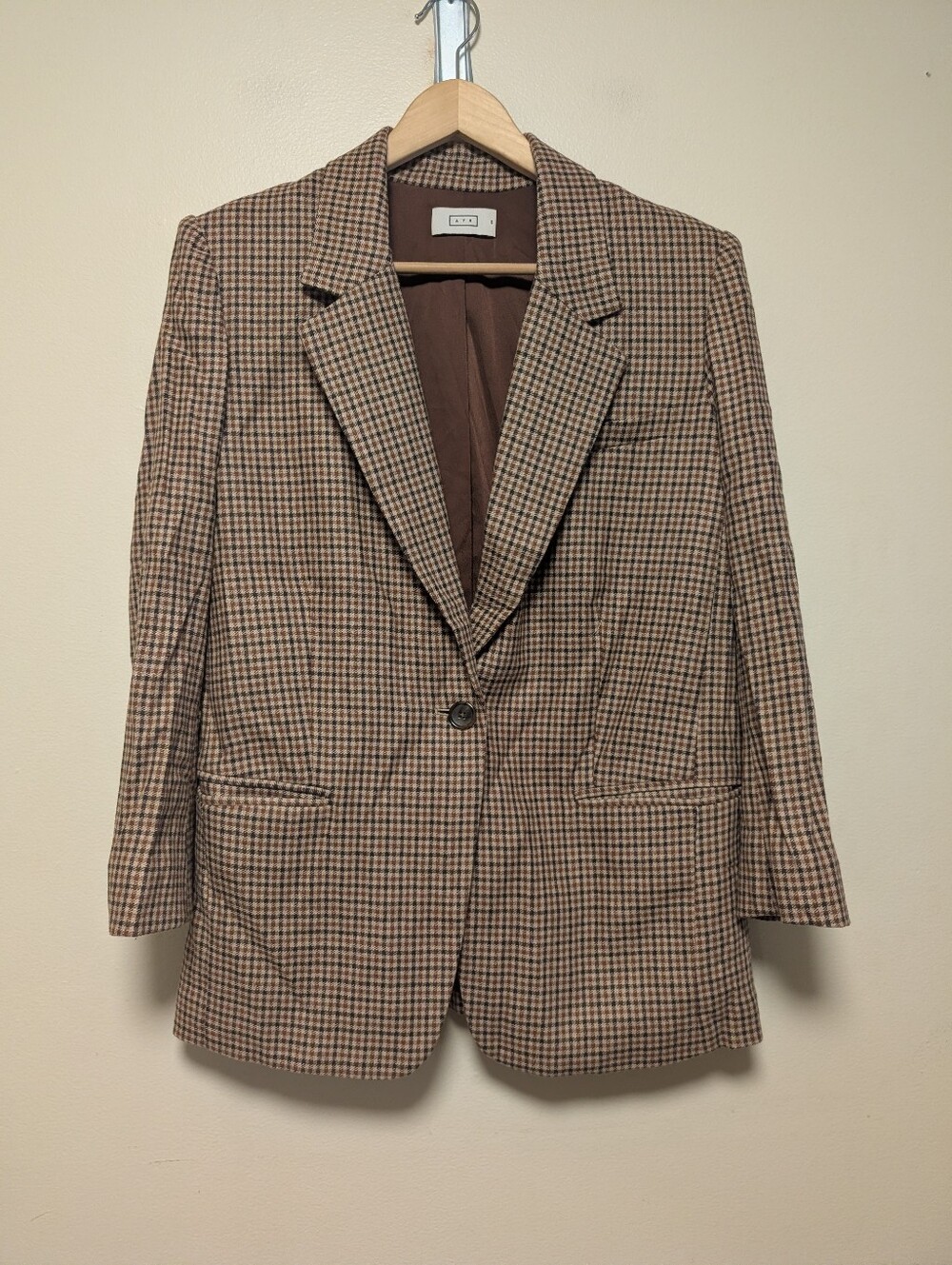AYR Plaid Wool Blazer XS Brown Houndstooth Academia Preppy